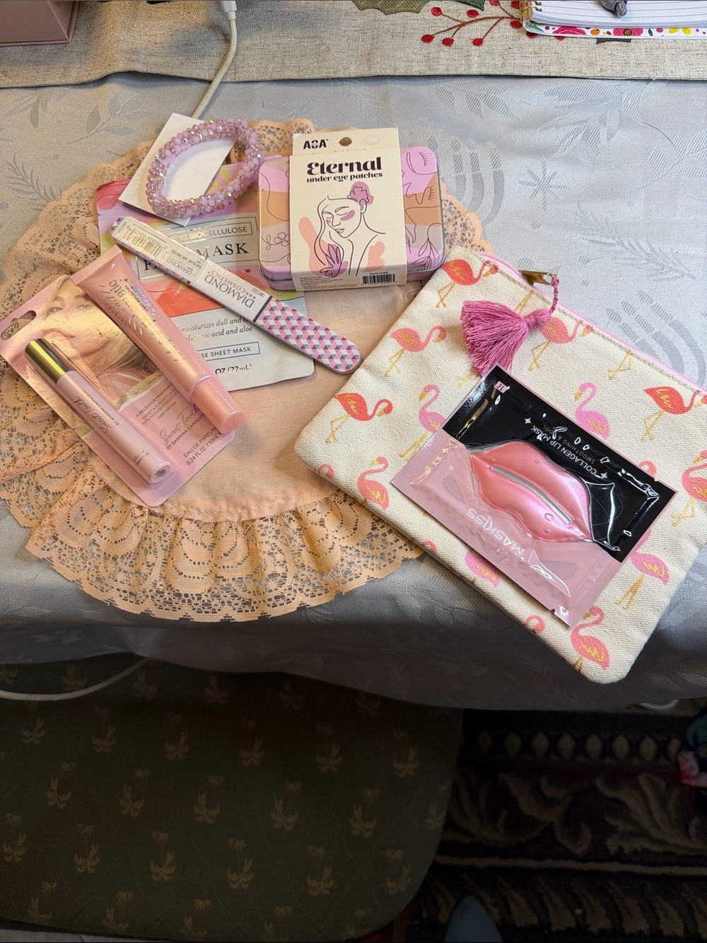 Pink Pamper Set - Lip Mask & Eye Patches with Flamingo Pouch